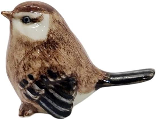 WitnyStore Tiny 2" Brown Standing Eurasian Sparrow Bird Figurine - Miniature Hand Made Painted Ceramic Birds Aves Colorful Porcelain Feathered Animals Cute Decorative Collectible Figures Décor Gifts