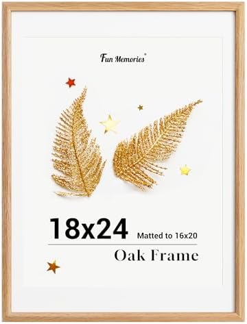 Fun Memories 18x24 Poster Frame, Solid Oak Wood Poster Frames, Modern Photo Frame for Wall 18x24 with 16x20 Mat, High Definition Plexiglass & Wall Hook Included (Beige, 1 Pack)