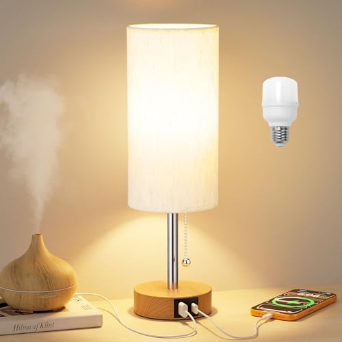 Bedside Table Lamp for Bedroom Nightstand - Small Desk Lamp with USB Ports
