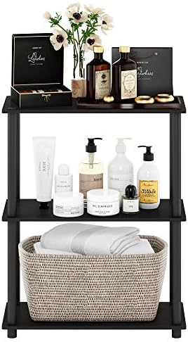 Furinno TURN-N-TUBE Storage Shelves, 3-Tier Book Shelf, Corner Shelf, Toolless Open Shelves, for Organization and Storage, Living Room, Garage, Home Office, Espresso