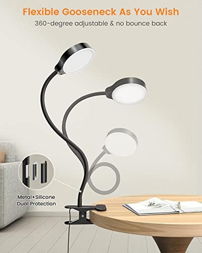 Glocusent 5W Clip on Light, 3 Colors & 5 Brightness Reading Light for Bed