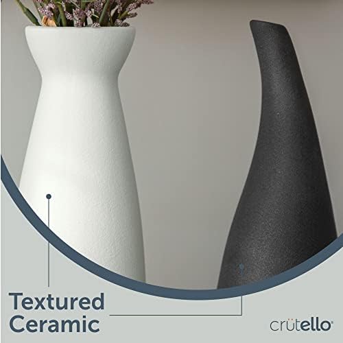 Crutello Black & White Ceramic Bud Vase Set, 2 Vases | Mid Century Modern Home Decor, For Mantles, Bookshelves, Tables & Entryways