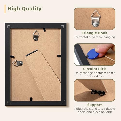 HappyHapi 5x7 Picture Frames Set of 10, Wall or Tabletop Display, Black