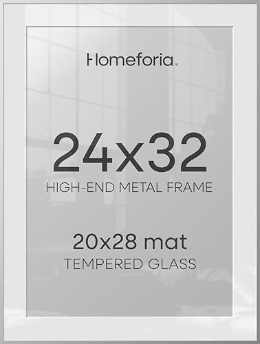 Homeforia 24x32 Silver Poster Frame, High-End Metal, 20x28 Mat, Glass