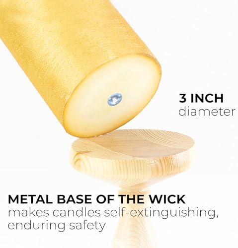 CANDWAX 3x3 Inch Gold Pillar Candles Set of 3 - Unscented No Drip Glitter Gold Candles for Weddings, Centerpieces, Home Décor, Christmas Decorations