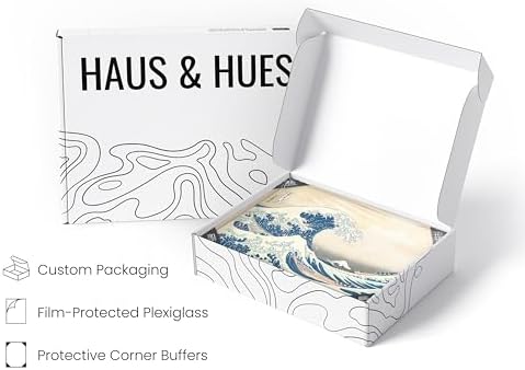 HAUS AND HUES Japanese Traditional Art - Hokusai Classic Kanagawa Wave Print, The Great Wave Poster Japanese Art Wall Decor, Japan Poster Wave Wall Art, Japandi Wall Art (Beige Frame, 24x36)