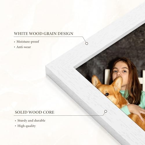 8x10 Picture Frames Set of 9 - Solid Wood Core, Not Plastic - Scratch Resistant White Wood Grain Finish
