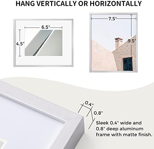Fun Memories 8x10 Inch Metal Picture Frame - Aluminum Photo Frames - 5x7 Mat - Ideal for Wall or Tabletop Display - Wall Hook Hanging Hardware Included - Set of 3 - Sliver