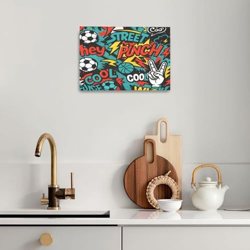 Soccer Wall Decor for Boys Room Soccer Wall Art Street Graffti Sports Pictures Football Canvas Prints Painting Artwork Decoration for Bedroom Playroom Framed Kids Teen Gifts 16"x24"
