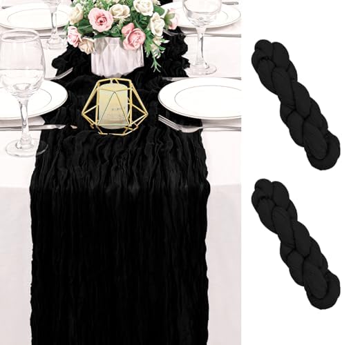 2 Pack 120 Inch Black Cheesecloth Table Runner Boho Rustic Gauze Sheer Romantic 10 FT Long Cheese Cloth Table Runner for Bridal Baby Shower Wedding Party Birthday Holiday Home Easter Decor