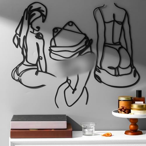 Lounsweer 3 Pcs Modern Minimalist Wall Decor Abstract Line Art Woman Body Wall Decor Modern Single Line Metal Wall Art for Bedroom Living Room Kitchen Bathroom