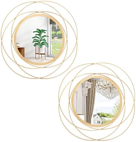 Gold Circle Mirror, Wall Decor Iron Frame Wall Art 2 Set 12'' Round Mirrors Home Decor Hanging for Bathroom Living Room Bedroom Entryway