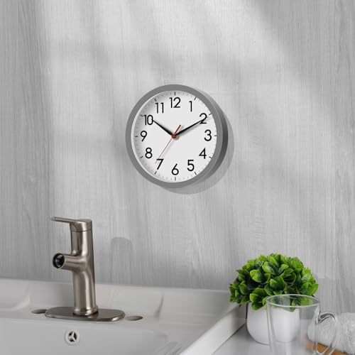 AKCISOT 8 Inch Wall Clock, Silent Battery Operated Analog Clock, Gray | Small Size | Bedroom | Office | Kitchen | Bathroom | Classroom | Modern | Easy to Read