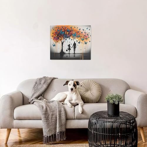 Crekviy Butterfly Tree Pictures Wall Decor Butterfly Canvas Wall Art Graffti Couple Prints Painting Artwork Decorations for Bathroom Bedroom Living Room Framed Gifts 20"x24"