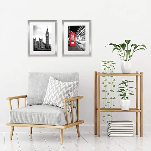 Americanflat 11x14 Picture Frame 2-Pack - Matted to 8x10 - Silver
