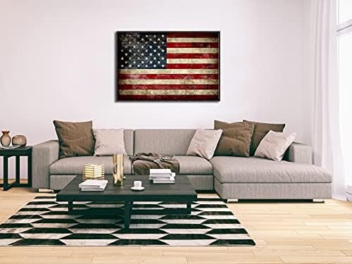 Pyradecor Walnut Framed Canvas Wall Art Large Old Vintage American Flag Canvas Prints Abstract Pictures Paintings for Living Room Office Home Decorations