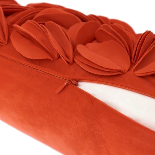 KINGROSE Handmade 3D Floral Throw Pillow Cover, 12x20 Inch, Dark Orange
