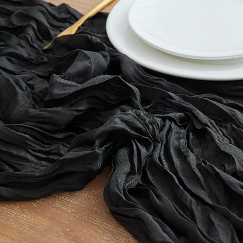 Asee'm Black Cheesecloth Table Runner Halloween 10FT Fall Boho Gauze Sheer