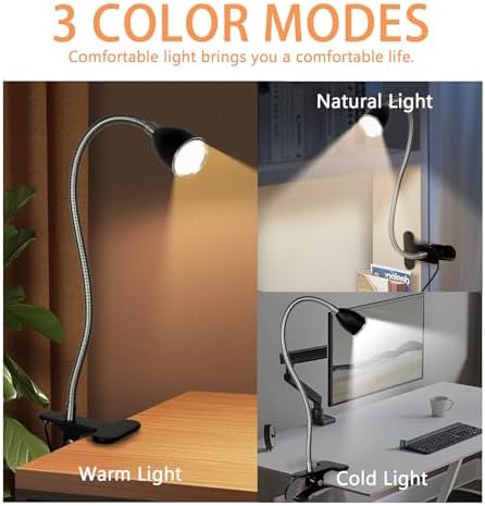 LALISU Desk lamp Eye-Caring Table Lamps, 360°Rotation LED Desk Clip Lamp