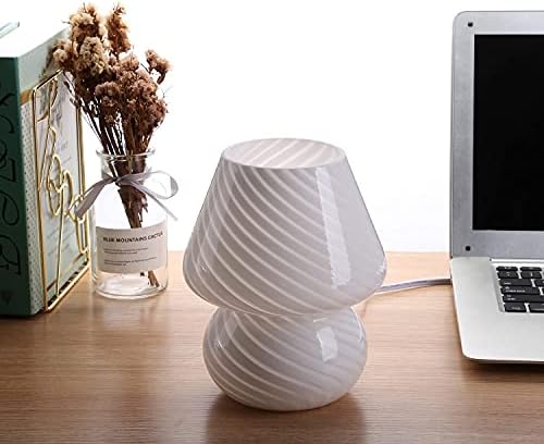 BSOD Mushroom Lamp,Glass Table Bedside Lamps Translucent Murano Vintage Style Striped Small Night Mushroom Decor Light Swirl for Ambient,Kids,Bedroom,Living,Girl Gift (Stripe White)