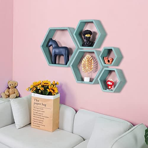 Hexagon Shelves,Floating Wall Shelf,Honeycomb Octagon Cube Shelves Wood