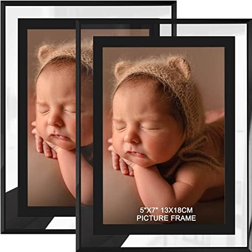 5x7 Picture Frames Set of 2, Black Glass Photo Frame, Only for Tabletop Display, Gift Picture Frame, Horizontally or Vertically (5x7, Black)