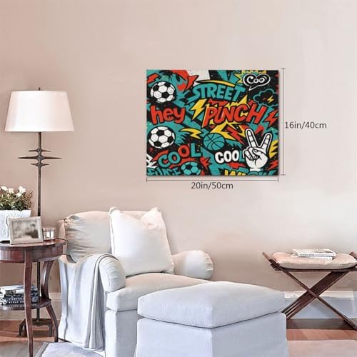 Soccer Wall Decor for Boys Room Soccer Wall Art Street Graffti Sports Pictures Football Canvas Prints Painting Artwork Decoration for Bedroom Playroom Framed Kids Teen Gifts 16"x20"