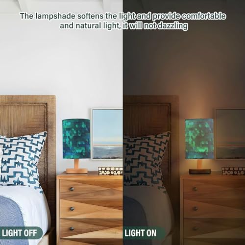 Bright Blue Mermaid Sequin Scale Table Lamp with Wood Base Fabric Lamp Shade Bedside Nightstand Desk Lamp for Living Room Bedroom Kids Room Office