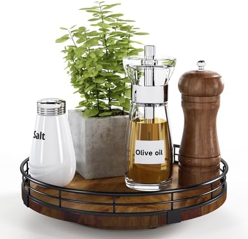 AMH 9-Inch Farmhouse Oak Lazy Susan Cabinet Organizer, Walnut Finish