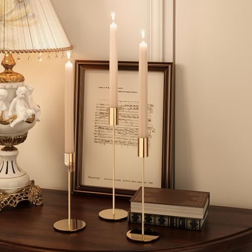zeochyni French Gold Candlestick Holders Set of 3, Decor Taper Candle Holder for Wedding, Dinning, Party,Fits 3/4 Inch Thick Candle