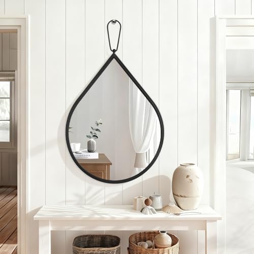 Black Wall Mirrors Teardrop Hanging Mirror with Thicken Frame 26 X 18 Inch Wall Mounted Bathroom Bedroom Entryway Hallway Vanity Mirrors