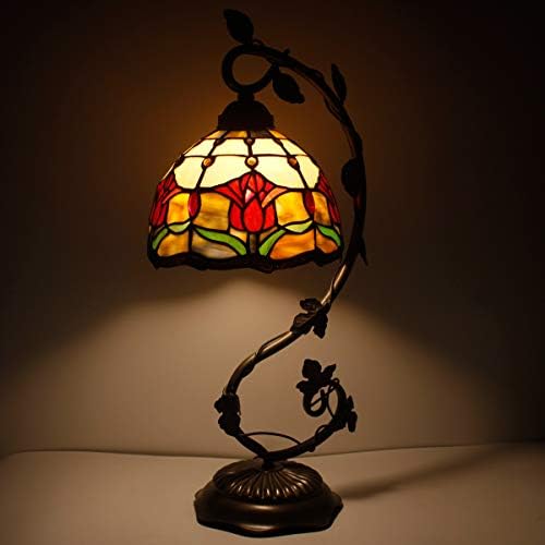 WERFACTORY Tiffany Lamp Red Stained Glass Tulip Table Reading Desk Light