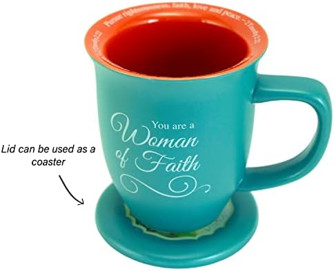 Abbey + CA Gift Woman of Faith Mug and Lid/Coaster Set, Christian Gifts for Women, 14-ounces, Microwave and Dishwasher Safe (Pack of 12)