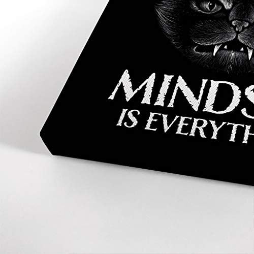 Smile Art Design Mindset is Everything Cat and Lion Sketch Motivational Wall Art Canvas Print Inspirational Entrepreneur Quote Canvas Print Modern Office Living Room Decor Gift Ready to Hang 12x8