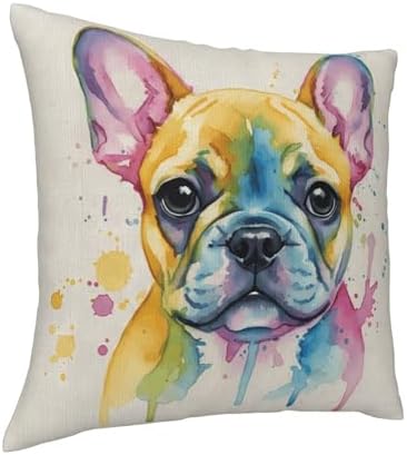 Watercolor Colorful French Bulldog Pillow Cover