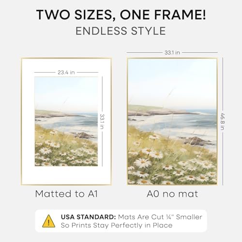 Homeforia A0 Gold Poster Frame, High-End Metal, A1 Mat, Glass