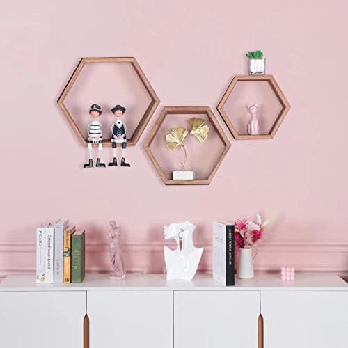 Hexagon Shelves,Floating Wall Shelf,Honeycomb Octagon Cube Shelves Wood