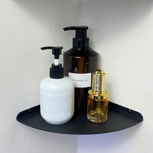 Small Floating Corner Shelves Metal Corner Wall Mounted Shelf Curved Corner Hanging Shelving for Bathroom, Kitchen, Living Room, Office, Bedroom & Dorm (Black 1 pcs)