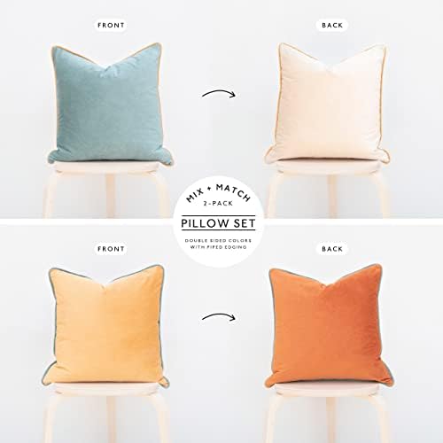 MONDAY MOOSE Decorative Throw Pillow Covers Cushion Cases, Set of 2 Soft Velvet Modern Double-Sided Designs, Mix and Match for Home Decor, Pillow Inserts Not Included (24x24 inch, Orange/Teal)