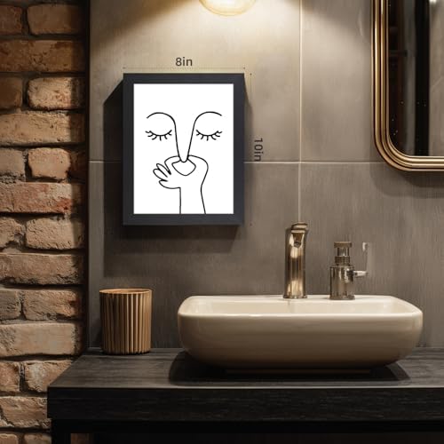 Cyebmo Funny Bathroom Wall Art, Minimalist Black and White Bathroom Picture Wall Decor, Toilet Pinching Nose Art Print for Restroom Guest BathRoom Wood Framed Ready to Hang 8x10 Inch