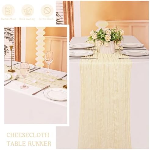 4 Pack 120 Inch Beige Cheesecloth Table Runner Boho Rustic Gauze Sheer Romantic 10 FT Long Cheese Cloth Table Runner for Bridal Baby Shower Wedding Party Birthday Holiday Home Easter Decor