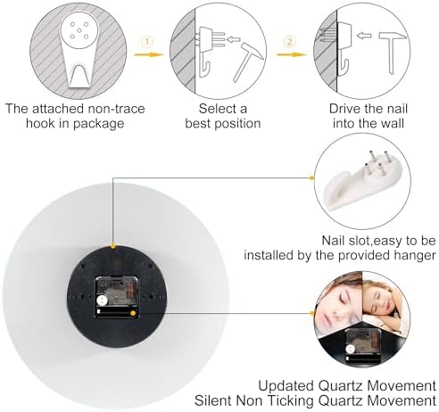 VIKMARI Aurora Black Gold Silent 8" Wall Clock Bathroom Living Room Decor