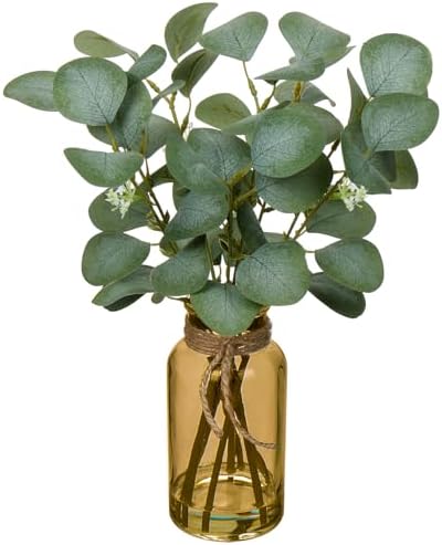 Artificial Eucalyptus Stems Fake Plants in Glass Vase with Faux Water