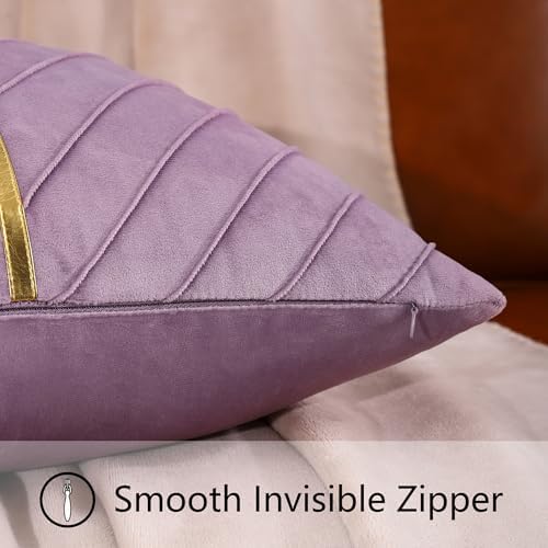 Velvet Throw Pillow Covers 16x16 inch Pack of 2 Gold Decor Purple