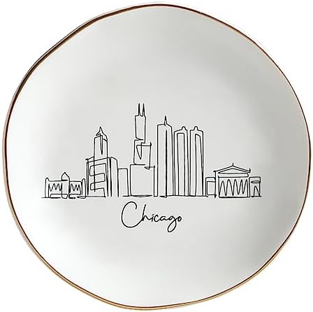 COLLECTIVE HOME - Skyline Jewelry Dish, Ceramic Trinket Dish, Landscape Jewelry Tray, Decorative City View Plate for Rings Earrings Necklaces Bracelet Watch Keys (Chicago)