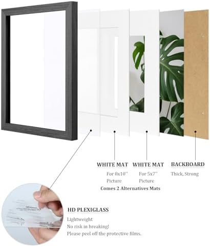 Egofine 11x14 Picture Frames Set of 4, Made of Solid Wood Covered by Plexiglass 5x7 and 8x10 with Mat or 11x14 without Mat, for Table Top Display and Wall Mounting Photo Frame Rustic Black
