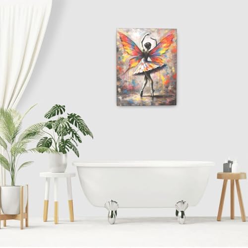Banksy Ballerina Wall Art Butterfly Ballet Wall Decor for Girls Ballet Dancer Canvas Prints Painting Dance Artwork Decorations for Bathroom Bedroom Living Room Framed Gifts 16"x20"