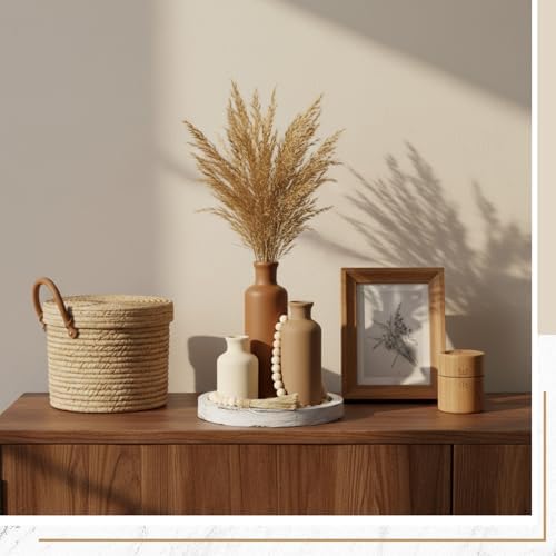 5 Pcs Coffee Table Decor Set, Brown, White Tray
