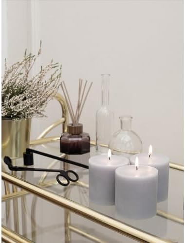 CANDWAX 3x3 Pillar Candles Set of 3 - Rustic Unscented No Drip Light Gray Candles for Home Decor, Weddings, Centerpieces