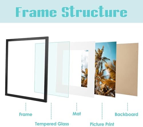 Frametory 8 Pack 11x14 Black Picture Frame with Real Glass Mat for 8x10